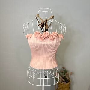Cute vintage y2k pink floral ribbed tube top